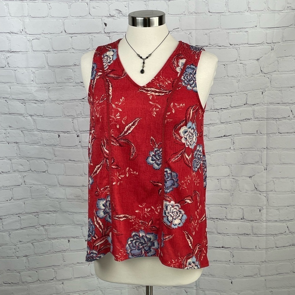 Knox Rose Women's Tank Top Size XS Boho Blouse Red/Blue Floral Sleeveless - Picture 1 of 7